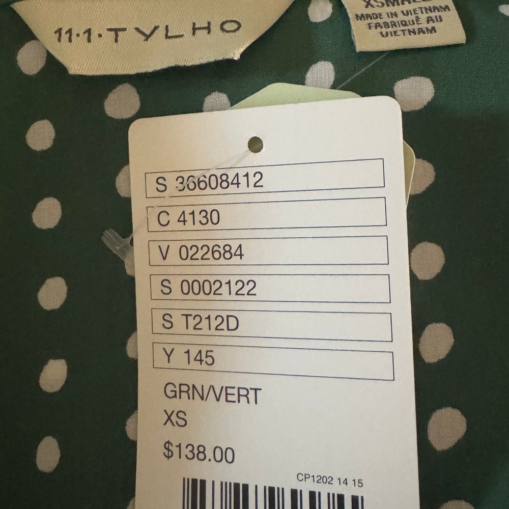NWT Anthropologie TYLHO Green Polka Dot Sleeveless Shirt Dress Midi Waist Tie XS - Picture 6 of 9